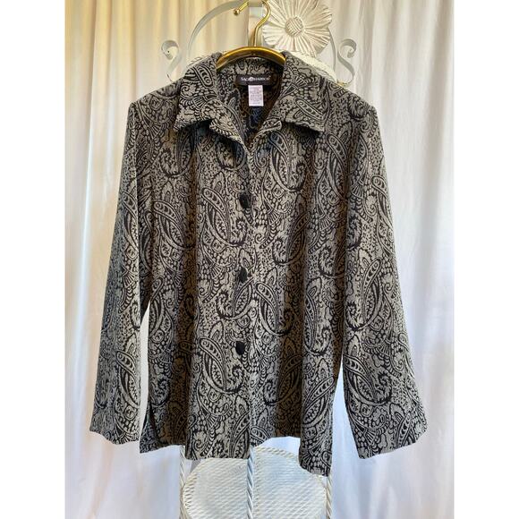 Sag Harbor Jacket Vintage 90's Brocade Paisley Black Tapestry Oblong Buttons 8 - Picture 1 of 9